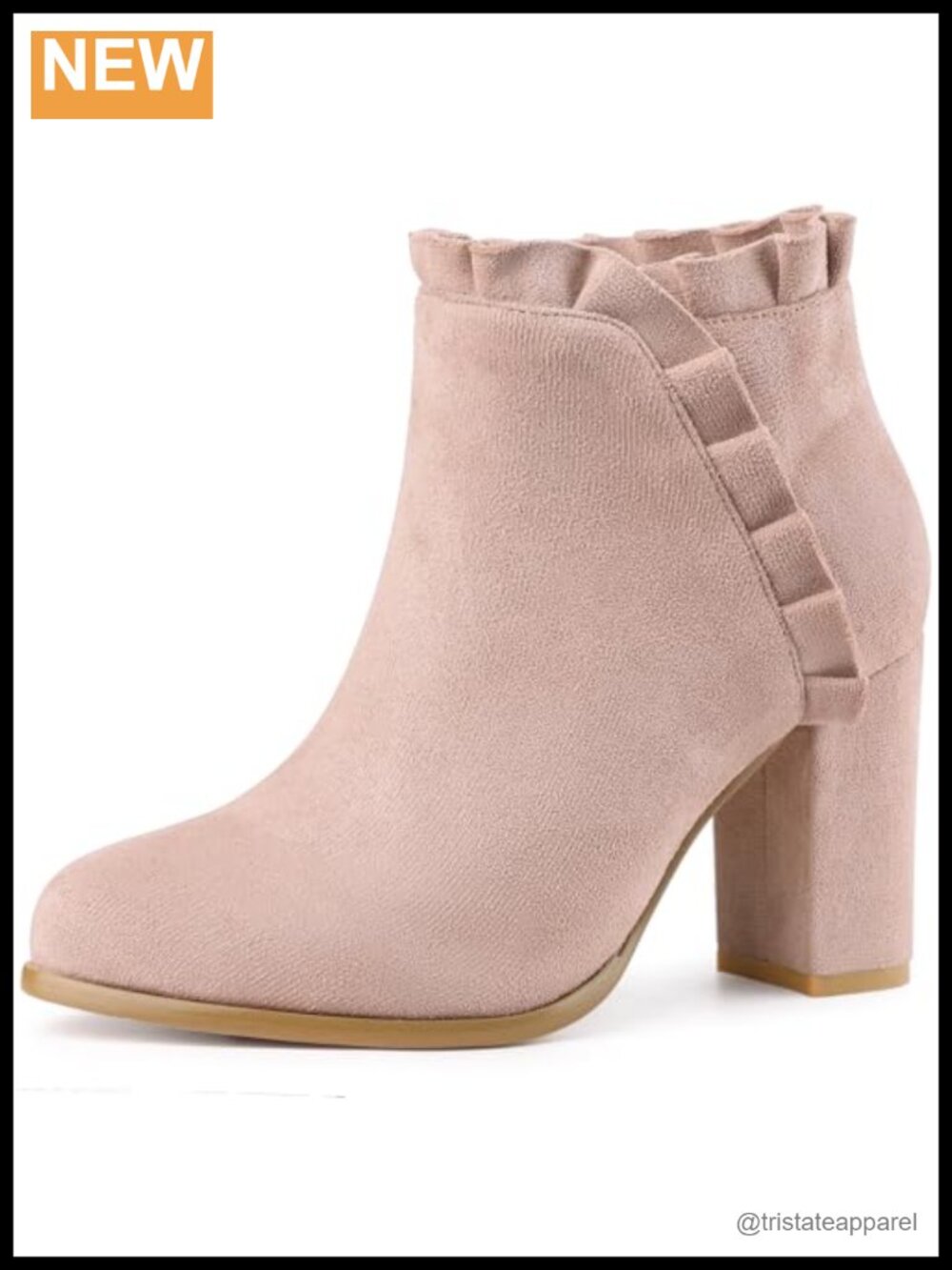 Faux Suede Ruffle Ankle Boots Chunky Heel Side Zip Women's Bootie